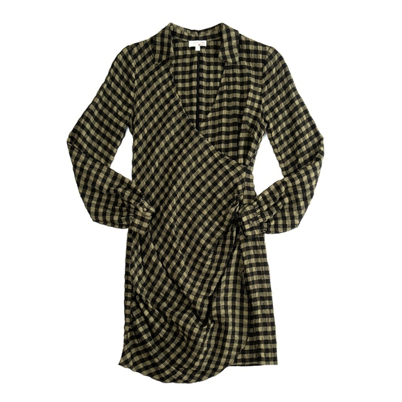 Petersyn Jordan Wrap Dress Green Black Plaid Long Sleeve $218 - Size XL - Picture 8 of 11